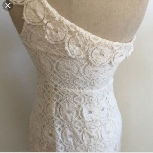 MERONA Romantic Boho One Shoulder Ivory Cream Lace Crochet Dress Sz 6 - Picture 4 of 5